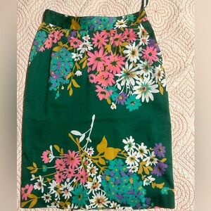 Anthropologie Odille Green Pink Floral Knee-Length Skirt
